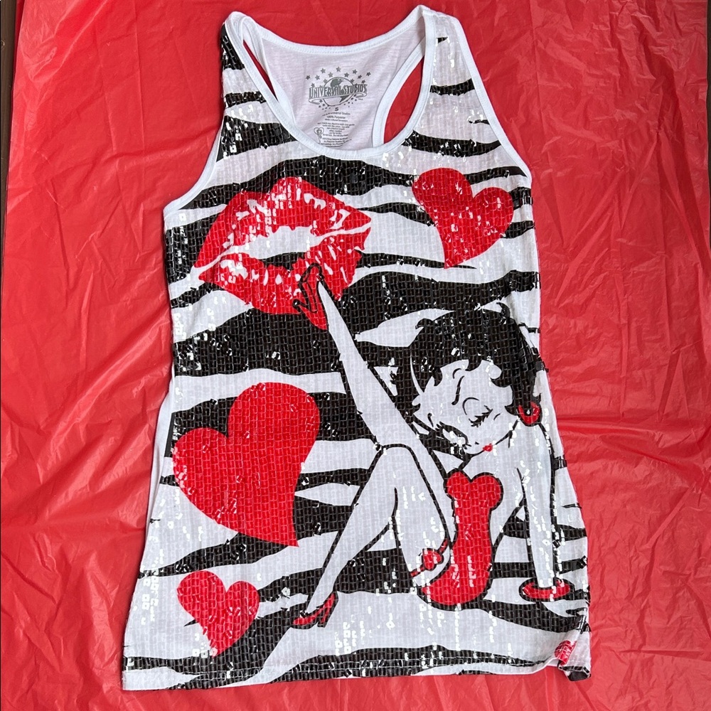 Sequin Graphic Tank Top - Red and Black